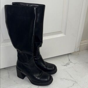 Black Leather Knee-High Boots
